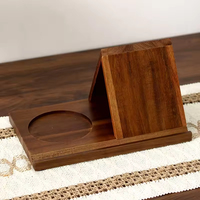 Support de livre triangulaire en bois poli gravé, support de livre, support de boisson, support de chevet, design antique, support de livre en bois