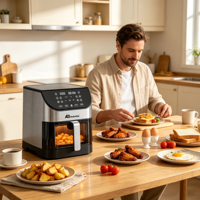 Freidora de Aire Anbolife 6L con Ventana Visible, Revestimiento Antiadherente, Libre de BPA, Olla y Bandeja para Freír con Revestimiento Antiadherente, Fabricación OEM