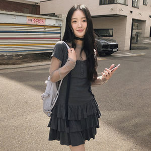 Vestido Mini Estilo Coreano con Encaje y Parches, Falda de Pastel con Volantes, Manga Corta, Estilo Kawaii Japonés para Chicas Dulces - Product Image 2