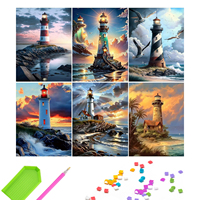 Lot de 6 kits de peinture diamant DIY écologiques personnalisables pour adultes – Collection Phare Magique Lumineux 5D
