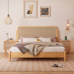 Natural <strong>Rattan</strong> <strong>Bed</strong> <strong>Frame</strong> With Matching Nightstands Easy Assembly for Bedroom Home Decor Minimalist Style Retail Ready Set - Product Image 5