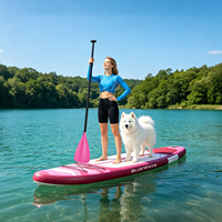 Pagaie gonflable 2-en-1 rose pour SUP et kayak, rame hybride magenta réglable à double extrémité, rame convertible légère en 4 parties