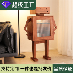 Armoire à vin robotisée en bois massif, 2 compartiments de rangement, armoire de salon - Product Image 5