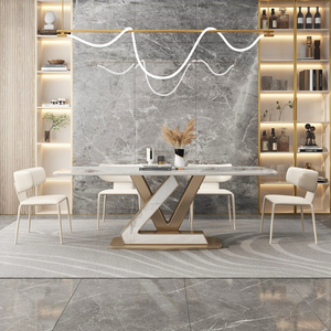 Đồ Nội Thất Nhà Bàn Ăn Đặt Bàn Ăn Và Ghế 8 Chỗ Ngồi Trắng Thiêu Kết Đá Hình Chữ Nhật Bàn Ăn Đặt - Product Image 6