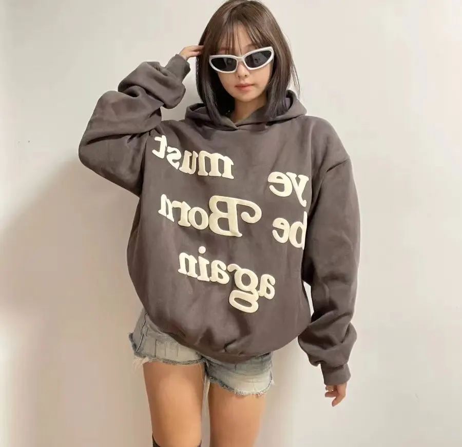 Teng cai kustom crop french terry 350GSM kapas 3d busa pullover Pria Wanita Atasan pendek puff cetak hoodie dengan tanpa tali