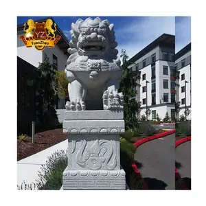 Outdoor Garden Decoration Chinese Style Natural Stone Fu Dog Statue Hand Carved Feng Shui Large Marble Fu Dog Sculpture
