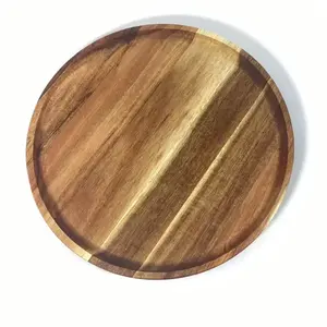 Lightweight Acacia Wood Dinner Plates China Factory Custom Logo Handmade Multi Purpose Kitchen Round Dinner Plate