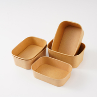 Boîte à lunch rectangulaire arrondie en papier kraft, emballage jetable imperméable pour les voyages, la randonnée, la préparation des repas en plein air