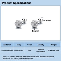 Anting-anting kancing bunga bulat perak sterling 925 zircon, anting-anting manis
