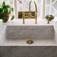 Évier de cuisine ou lavabo de salle de bain personnalisé Newstar en marbre blanc de Carrare, surface polie, lavabos de salle de bain avec rainure cannelée