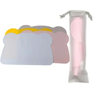 BPA 무료 곰 모양 실리콘 플레이스 매트 테이블 플레이스 매트 키즈 Drawstring 가방 팩