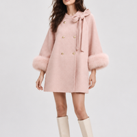 Manteau élégant pour femme Hiver Automne 2026, avec poignets en fourrure de renard double face, en mélange de laine épais et chaud, respirant, en stock