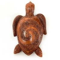 Statue de tortue en bois de résine hawaïenne sculptée à la main, tortue tropicale nautique océanique côtière, décoration intérieure