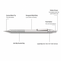 Lápiz Mecánico de Metal 0.3 0.5 0.7 0.9 2.0mm con Centro de Gravedad Bajo para Dibujo, Logotipo Personalizado