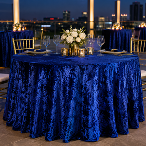 Wholesale White Round Crushed Velvet <b>Tablecloth</b> Polyester for Wedding Hotel Banquet Event Table Linen - Product Image 1