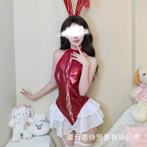 ชุดชั้นในเซ็กซี่ ประดับด้วยหนังแก้วแบบแพทเทิร์นต่อกัน สายรัดแบบกระต่ายสาว แต่งระบายไขว้ และดีไซน์เซ็กซี่แบบไม่ต้องถอดออก - Product Image 4