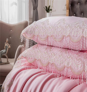 Hiệu suất cao Tencel ren tấm Ga Trải Giường đám cưới màu hồng bộ đồ giường đặt - Product Image 4