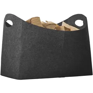 Wooden Basket for Firewood  Large Felt Bag  Shopper Storage Basket for Firewood