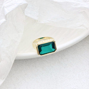 Venta caliente 925 Plata clásica Esmeralda cuadrado verde circón Zambia anillo diseño Simple rodio plateado para boda o fiesta - Product Image 2