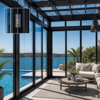 Véranda en alliage d'aluminium anti-corrosion, structure noire, verrière résistante au chlore pour une vie de plein air de luxe en bord de piscine ou en zone côtière