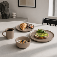 Service de vaisselle en grès brun naturel, assiettes, bols et tasses en céramique pour la mise en table