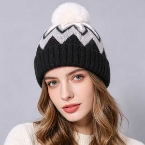 Chapeau en laine de lapin à <span class=keywords><strong>pompon</strong></span> tricoté jacquard de haute qualité avec logo personnalisé pour l'hiver, pour hommes et femmes - Product Image 1