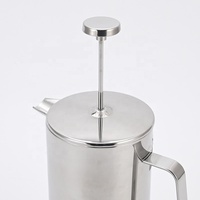 Cafetière à piston double couche moderne et écologique pour la maison, en acier inoxydable avec filtre transparent et couvercle pour café infusé à la main