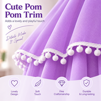 Moustiquaire de lit conique pliable pour enfants, style princesse, avec garniture à pompons, en coton écologique, toutes saisons, longueur de suspension au plafond