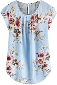 Blusa de Verano con Estampado Floral, Cuello Redondo, Estilo Retro, Manga Corta para Mujer - Product Image 4