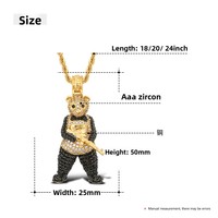 Collier pendentif en forme de panda hip-hop en cuivre plaqué or 18 carats avec zircon