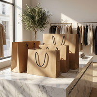 Sac cadeau en papier kraft brun 250 g/m² avec logo personnalisé - Poignées en corde verticales et horizontales robustes, couleurs personnalisées, artisanat, bougie