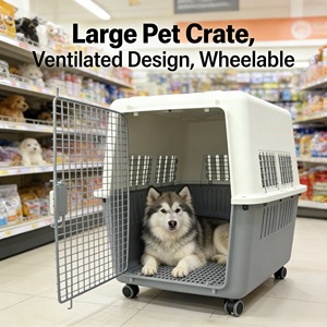 Kandang Anjing & Kucing Kapasitas Besar untuk Luar Ruangan, Disetujui IATA, dengan Bahan PP, Desain Bernapas, Pegangan Portabel & Roda - Product Image 1