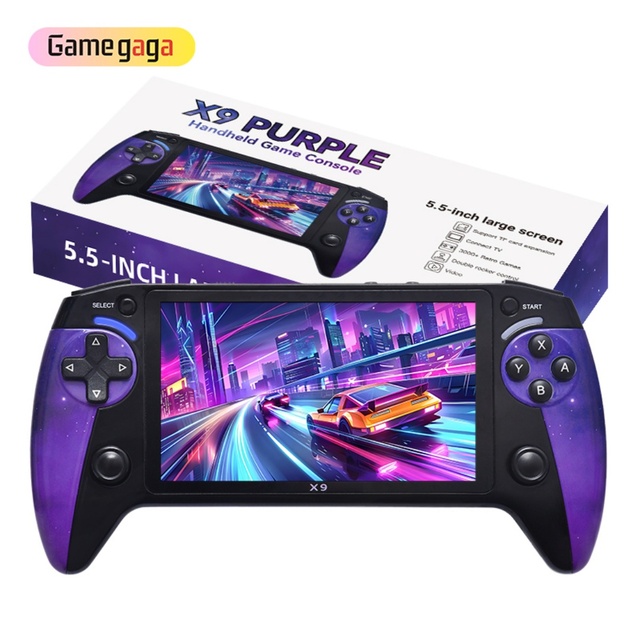 X9 Handheld Game Console Purple Color HD 5.5-inch Screen Wi-Fi 3000 Games 9 Emulators