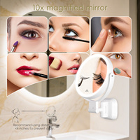Miroir de maquillage LED mural avec grossissement 10X, 3 lumières colorées, intensité réglable, ventouse, rechargeable, miroir de salle de bain