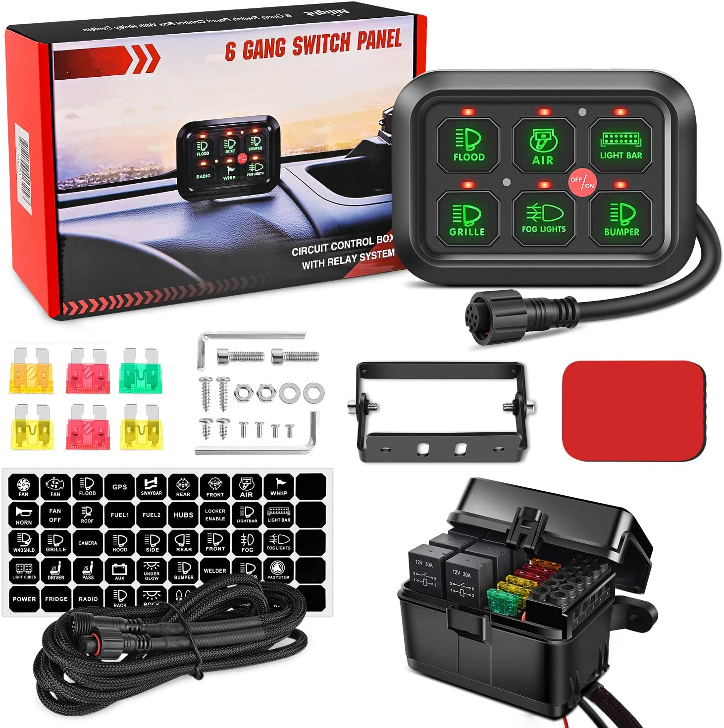 Аксессуар для освещения по бездорожью, 12 В, 24 В, с регулируемой яркостью, 6 кнопок, Светодиодная панель переключателя с электронной релейной системой для автомобилей, грузовиков, лодок, квадроциклов, UTV