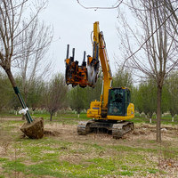 Transplanteur d'arbres pour chargeuse compacte et excavatrice Shandong Tree Spade, avec engrenage central, capacité 6 tonnes, poids 800 kg, garantie 1 an, jaune