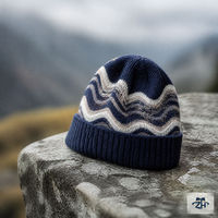 Topi Rajut ODM Wave Jacquard Stretch Knit dengan Manset Berlipat, Hangat dan Elastis untuk Ritel dan Penjual Online