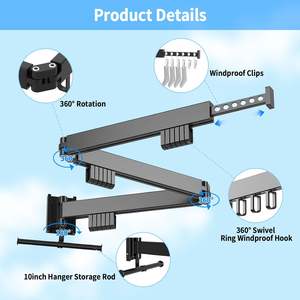 ที่แขวนเสื้อผ้าแบบพับได้ราวแขวนผ้าติดผนังพับเก็บได้ประหยัดพื้นที่ซักรีดที่บ้านอลูมิเนียม - Product Image 3