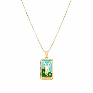 Collana Vintage dodici zodiacali <span class=keywords><strong>tarocchi</strong></span> elemento di carta smalto multicolore collana pendente in acciaio inossidabile - Product Image 1