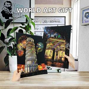 Papel para Rascar con Diseño de Paisaje Nocturno Arquitectónico Colorido, Regalo Creativo de Cumpleaños con Tarjeta de Regalo de Viaje al Redor del Mundo Incluida - Product Image 2