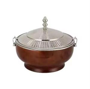 Cazuela redonda de acero inoxidable triply de primera calidad con tapa de color dorado, plato de metal para servir, cazuelas con tapa - Product Image 5