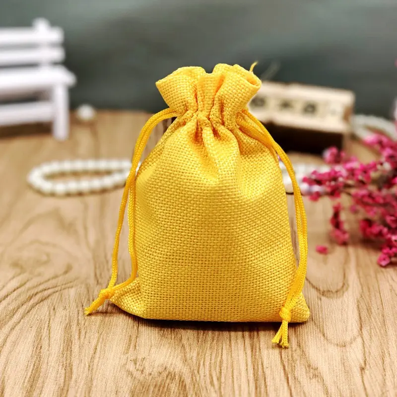 on stock plain organic Jute pouch linen bag small reusable hemp drawstring bags jewelry bags gift pouches