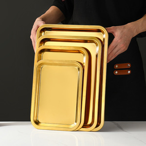 304 Stainless Steel Gold-Colored Square Tray Set Restaurant Serving Trays Commercial Grade Dishwasher Safe - Product Image 1