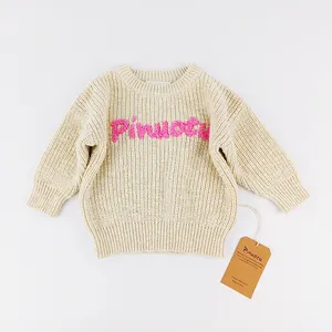 Pinuotu - Blusa de malha para bebês recém-nascidos, blusa bordada para bebês meninos e meninas, roupas grossas de inverno, pulôver de malha