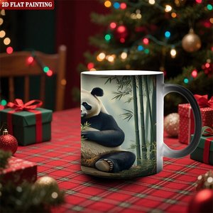 Mug en céramique noir givré de 11 oz, design panda sensible à la chaleur, peinture plate 2D - Product Image 2