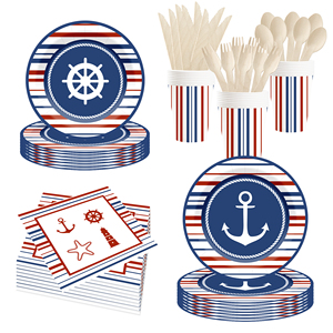 DAMAI Customized Dark Blue Navigation Happy <b>Birthday</b> Sailing Print Theme Paper <b>Table</b> Ware Set for Kid Boy <b>Birthday</b> Decorations - Product Image 2