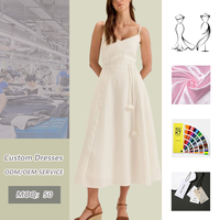 Robe midi décontractée en lin blanc crème pour femme, à bretelles spaghetti, col en V, avec cordon de serrage à la taille et franges, idéale pour la plage, vente en gros