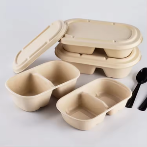 Contenitore per Alimenti Caldi <span class=keywords><strong>in</strong></span> Bagassa per <span class=keywords><strong>Microonde</strong></span> e Congelatore, Scatola per Catering e Pranzo da Asporto, Contenitore Alimentare Biodegradabile Usa e Getta con Due Scomparti Sicuri - Product Image 1