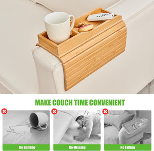 Tùy Chỉnh Có Thể Tháo Rời Couch Cup Chủ Tay vịn Bảng Có Thể Gập Lại Chống-Trượt Tre <span class=keywords><strong>Sofa</strong></span> Cánh Tay Khay Cho Từ Xa Snack Lưu Trữ - Product Image 4