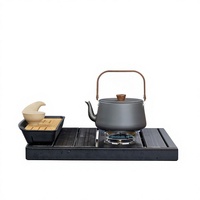 Théière de camping en alliage d'aluminium avec poignée en bois, 1,1 L, pour pique-nique, portable, pour faire bouillir de l'eau, pour le café